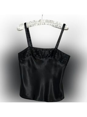 Vintage Lucie Ann II Black Satin look camisole with pleated bodice Size 34